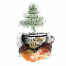 Joyeuses f&ecirc;tes avec tasse et sapin stylis&eacute;